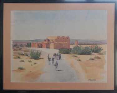 Disegno intitolato "Hammam dans le dése…" da Faby75, Opera d'arte originale, Acquarello