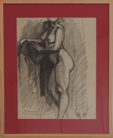 Disegno intitolato "Nu debout de profil…" da Faby75, Opera d'arte originale, Gesso Montato su Cartone