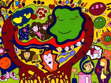 Painting titled "Monde merveilleux" by Ayan, Original Artwork, Fabric