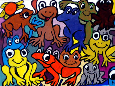 Peinture intitulée "Grenouilles en pause" par Yves Perrin, Œuvre d'art originale, Acrylique