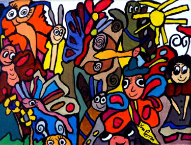 Peinture intitulée "la fermière et les…" par Yves Perrin, Œuvre d'art originale, Acrylique