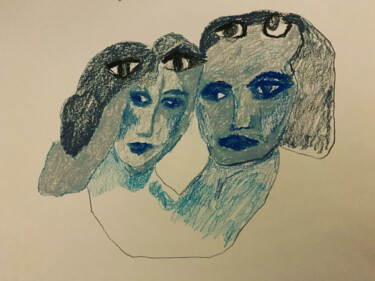 Dessin intitulée "Double vue/ Les amo…" par Laetitia Sk, Œuvre d'art originale, Fusain