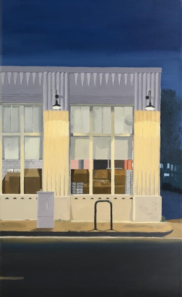 Painting titled "A l’aube." by Sophie Cousineau, Original Artwork, Oil Mounted on Wood Stretcher frame