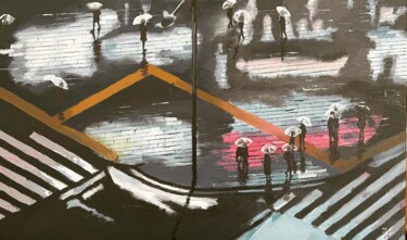 "Pluie lumineuse" başlıklı Tablo Sophie Cousineau tarafından, Orijinal sanat, Petrol Ahşap Sedye çerçevesi üzerine monte edi…
