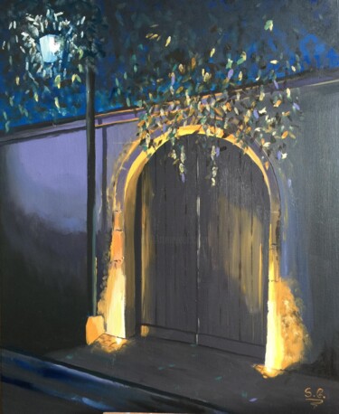 Painting titled "Porche de lumière." by Sophie Cousineau, Original Artwork, Oil Mounted on Wood Stretcher frame
