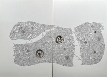 图画 标题为“URBS - Diptyque II” 由Pierre Bastaroli, 原创艺术品, 标记 安装在纸板上