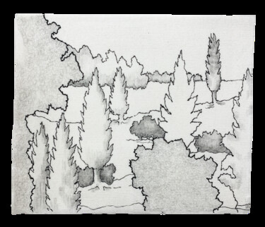 Dessin intitulée "Arbres Bistrot 6" par Bernard Lassus, Œuvre d'art originale, Encre