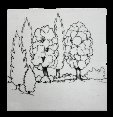 제목이 "Arbres Bistro 5 "인 그림 Bernard Lassus로, 원작, 잉크