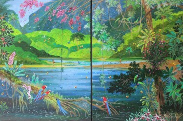 Pintura intitulada "O encontro - La ren…" por Mara D. Toledo, Obras de arte originais, Óleo