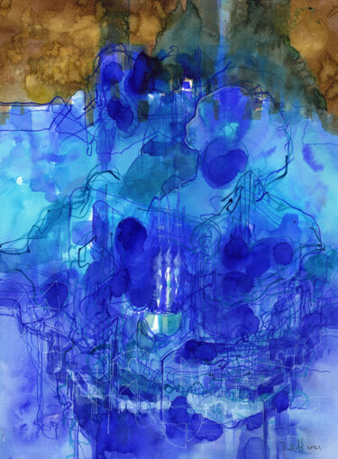 Tekening getiteld "Depuis les eaux" door Rodin Sotolongo Zapata, Origineel Kunstwerk, Aquarel