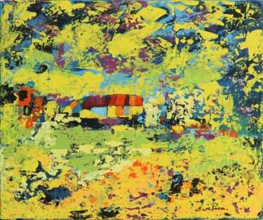 绘画 标题为“Village de rêve” 由Eve Paradowski, 原创艺术品, 丙烯 安装在木质担架架上