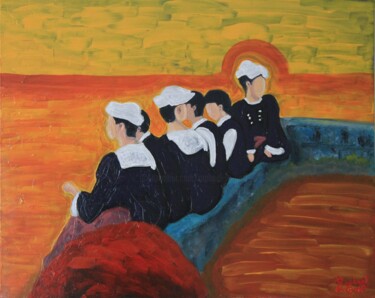 Schilderij getiteld "Bretagne" door Raphael Le Goff, Origineel Kunstwerk, Acryl Gemonteerd op Frame voor houten brancard