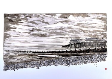 Dibujo titulada "La plage de Norfalk" por Bdv, Obra de arte original, Fibra textil