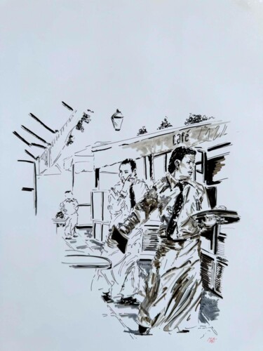 Drawing titled "Le serveur du marais" by Bdv, Original Artwork, Textile fiber