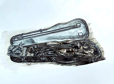 Disegno intitolato "Le violon" da Bdv, Opera d'arte originale, Fibra tessile
