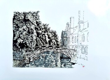 Tekening getiteld "Le pont de Norwich" door Bdv, Origineel Kunstwerk, Textielvezel