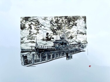Dibujo titulada "Le navire de guerre" por Bdv, Obra de arte original, Fibra textil