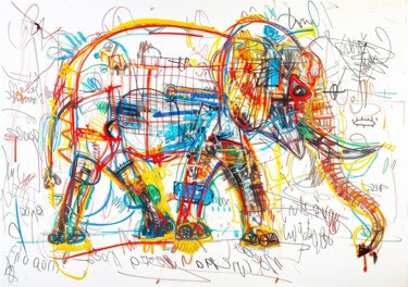 Tekening getiteld "Id#009 (Elephant)" door Emo De Medeiros, Origineel Kunstwerk, Inkt