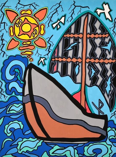 Pintura intitulada "A Boat" por Mahrk Gotié, Obras de arte originais, Acrílico Montado em Armação em madeira