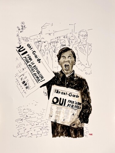 Drawing titled "Le P'tit vendeur de…" by Bdv, Original Artwork, Textile fiber