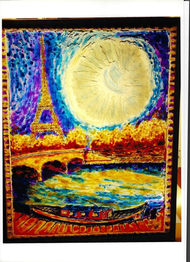 Peinture intitulée "ParisLaSeine 001" par Danart, Œuvre d'art originale, Verre