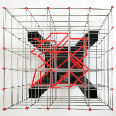 제목이 "RED CONNECTION"인 섬유 예술 Philippe Fares로, 원작, 스테인레스 스틸