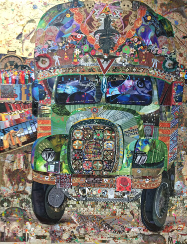 On the Road Again 제목이 "On the Road Again"인 콜라주 Moira Mcainsh로, 원작, 콜라주 나무 들것 프레임에 장착됨