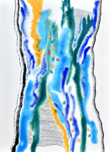 Painting titled "Blue Lichen" by Cécile White, Original Artwork, Acrylic Mounted on Wood Stretcher frame