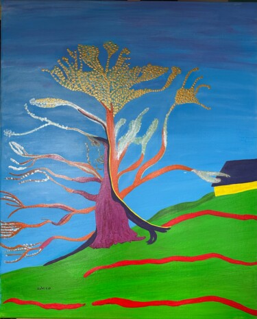 Ζωγραφική με τίτλο "Arbre mon ami" από Violette Guardia Decoin, Αυθεντικά έργα τέχνης, Ακρυλικό Τοποθετήθηκε στο Ξύλινο φορε…