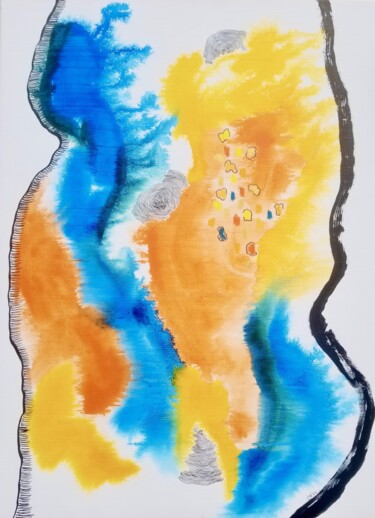 Painting titled "Lichen" by Cécile White, Original Artwork, Acrylic Mounted on Wood Stretcher frame