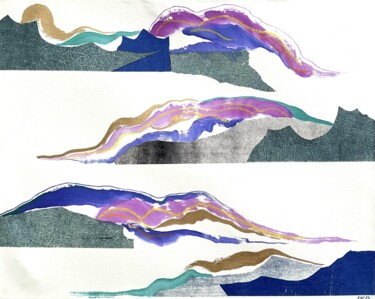 "Cloudscape" başlıklı Baskıresim Cécile White tarafından, Orijinal sanat, Mürekkep Ahşap Sedye çerçevesi üzerine monte edilm…
