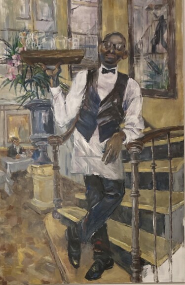 Painting titled "Au café du commerce" by Ludmila Ternano Dolgova, Original Artwork, Acrylic Mounted on Wood Stretcher frame