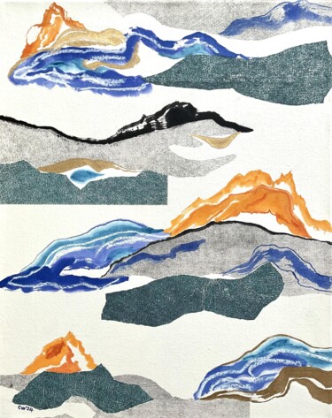 "Mountain cloudscape" başlıklı Baskıresim Cécile White tarafından, Orijinal sanat, Mürekkep Ahşap Sedye çerçevesi üzerine mo…