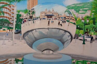 绘画 标题为“Sky Mirror à Monaco” 由Paul Sullivan, 原创艺术品, 丙烯 安装在木质担架架上