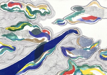 Incisioni, stampe intitolato "Wavy Cloud" da Cécile White, Opera d'arte originale, Acquarello Montato su Telaio per barella…