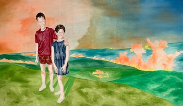 제목이 "Le point jaune"인 미술작품 Brice Mantovani로, 원작, 기름 나무 들것 프레임에 장착됨