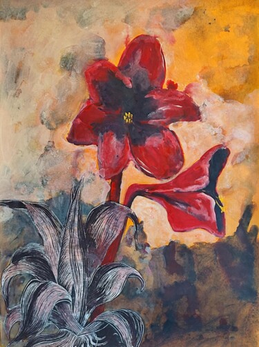 Collages intitulée "Amaryllis 1 " par Delphine Epron, Œuvre d'art originale, Acrylique