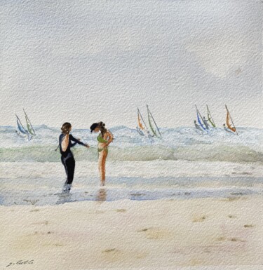 Peinture intitulée "Les planchistes" par Gabrielle, Œuvre d'art originale, Aquarelle
