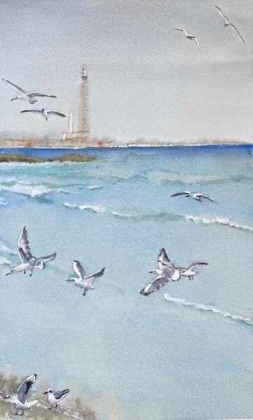 Peinture intitulée "L’île vierge" par Gabrielle, Œuvre d'art originale, Aquarelle