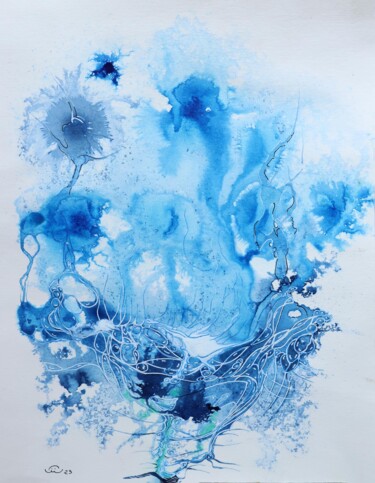 Tekening getiteld "Vapeurs bleues " door Jean-Pierre Milesi, Origineel Kunstwerk, Inkt