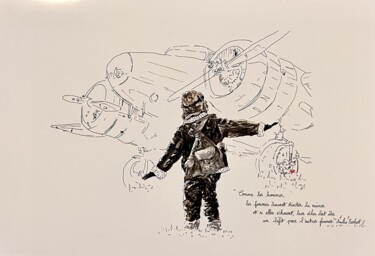 Drawing titled "Amelia Earhart" by Bdv, Original Artwork, Textile fiber