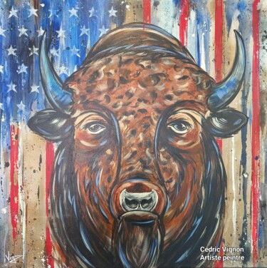 "Peinture bison anim…" başlıklı Tablo Cédric Vignon tarafından, Orijinal sanat, Akrilik Ahşap Sedye çerçevesi üzerine monte…