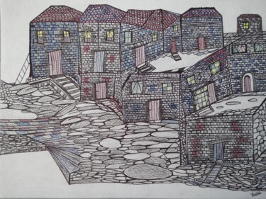 Desenho intitulada "VILLAGE" por Yammes, Obras de arte originais, Lápis