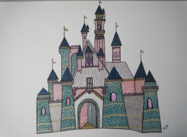 Drawing titled "CHATEAU FEERIQUE" by Yammes, Original Artwork, Textile fiber