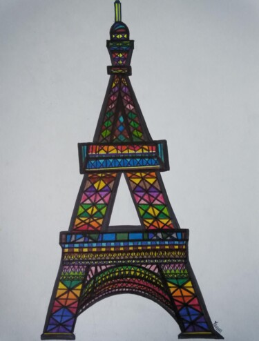 Drawing titled "MY TOUR EIFFEL" by Yammes, Original Artwork, Textile fiber