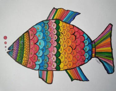 Drawing titled "POISSON" by Yammes, Original Artwork, Textile fiber