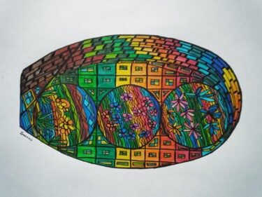 Drawing titled "BULLES VEGETALES" by Yammes, Original Artwork, Textile fiber