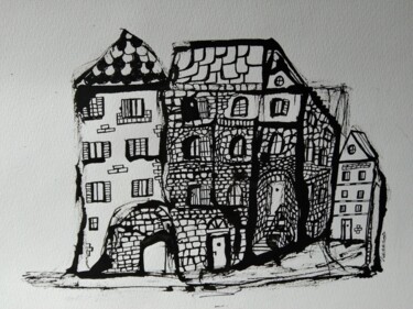 Drawing titled "LA CANOURGUE LOZERE" by Yammes, Original Artwork, Ink