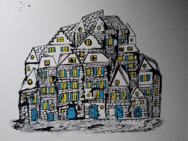 "VILLAGE" başlıklı Tablo Yammes tarafından, Orijinal sanat, Mürekkep