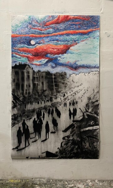 「Chassés croisés」というタイトルの描画 Brice Mantovaniによって, オリジナルのアートワーク, 木炭